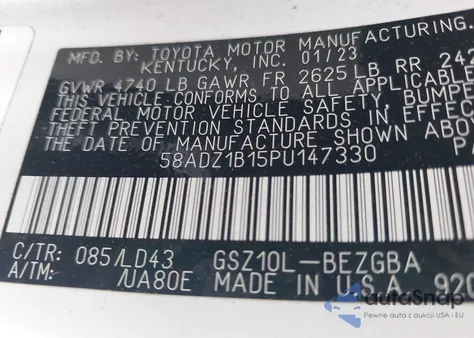 2023 Lexus Es from USA, damaged, VIN 58ADZ1B15PU147330